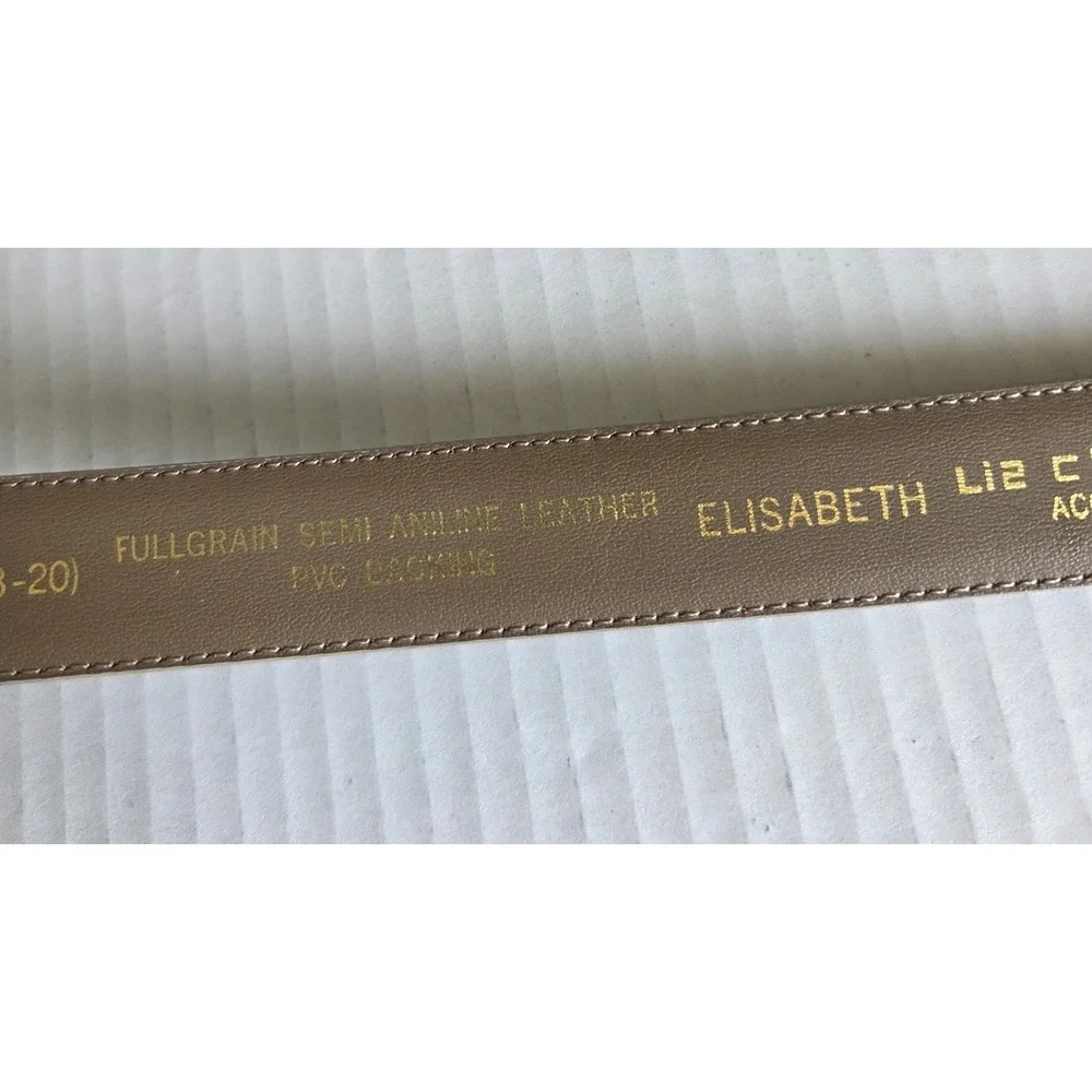 Liz Claiborne Beige Semi Aniline Leather Belt Gold Buckle Timeless 2447 ‎ 18-20